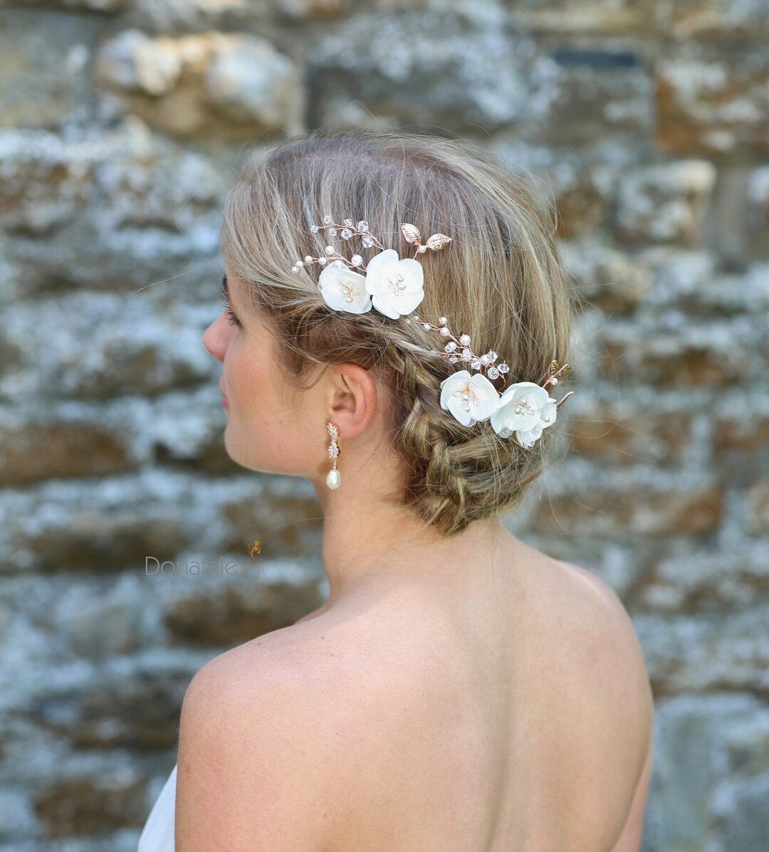 Bride Comb Pin ISLA // Rose Gold Bridal Hair Pin Pearl Bridal Headpiece Floral Wedding ...
