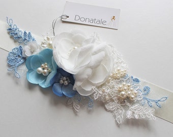 IRIS// Something Blue Sash, Blue Bridal sash ,Wedding Sash, Bridal Belt Wedding Belt Lace Sash, Floral belt, Blue Dress Belt , Bride giftUK