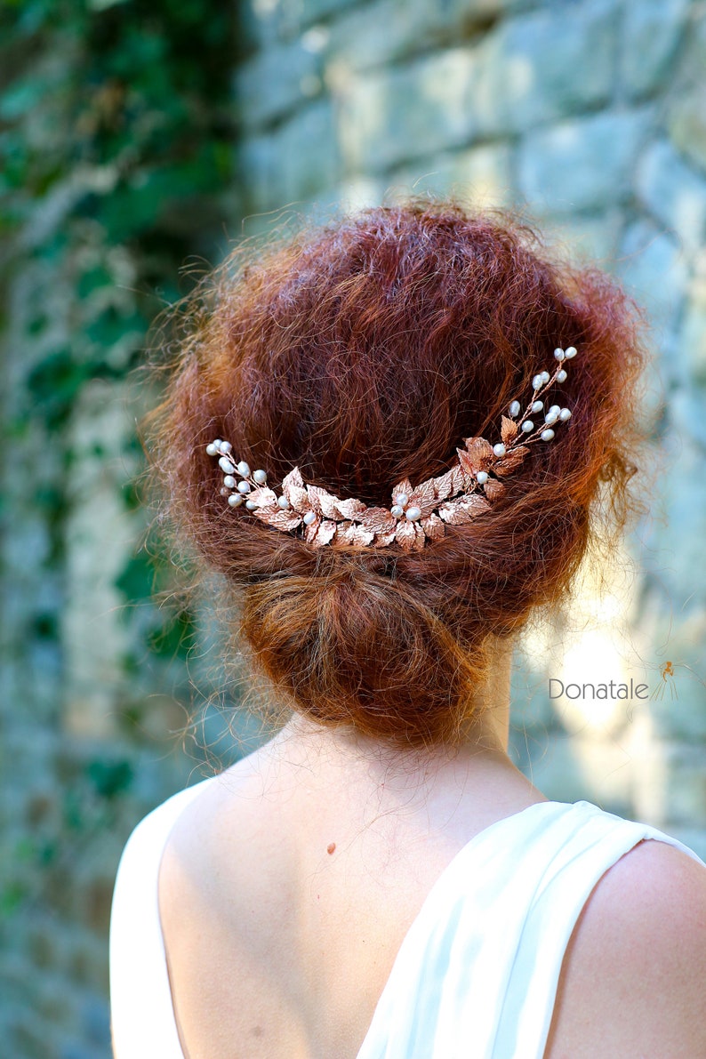 Rose Gold Bridal Hair Comb Leaf Wedding Hair Comb Wedding Hair Etsy