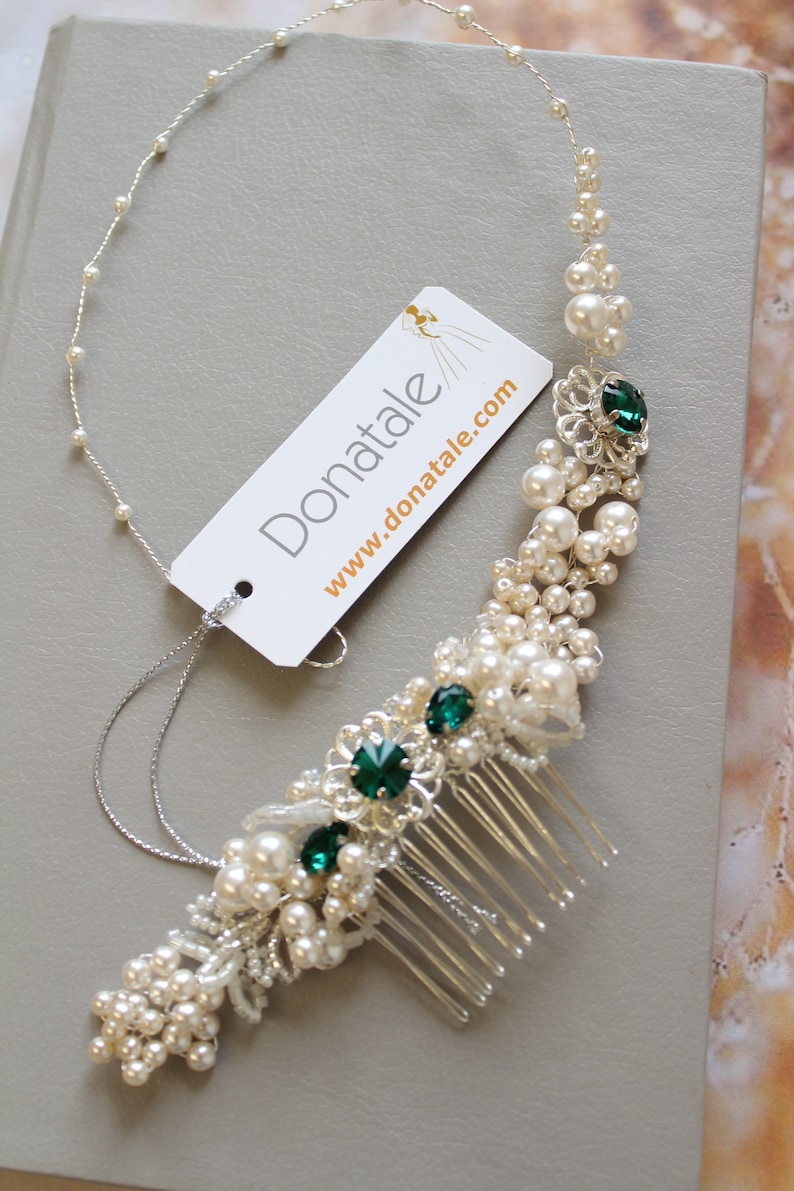 Bridal Hair comb VANESSA Bridal hair vine ON SALE Emerald Green Hair comb Bridal Headpiece Wedding Hair Accessory Pearl hair vine
