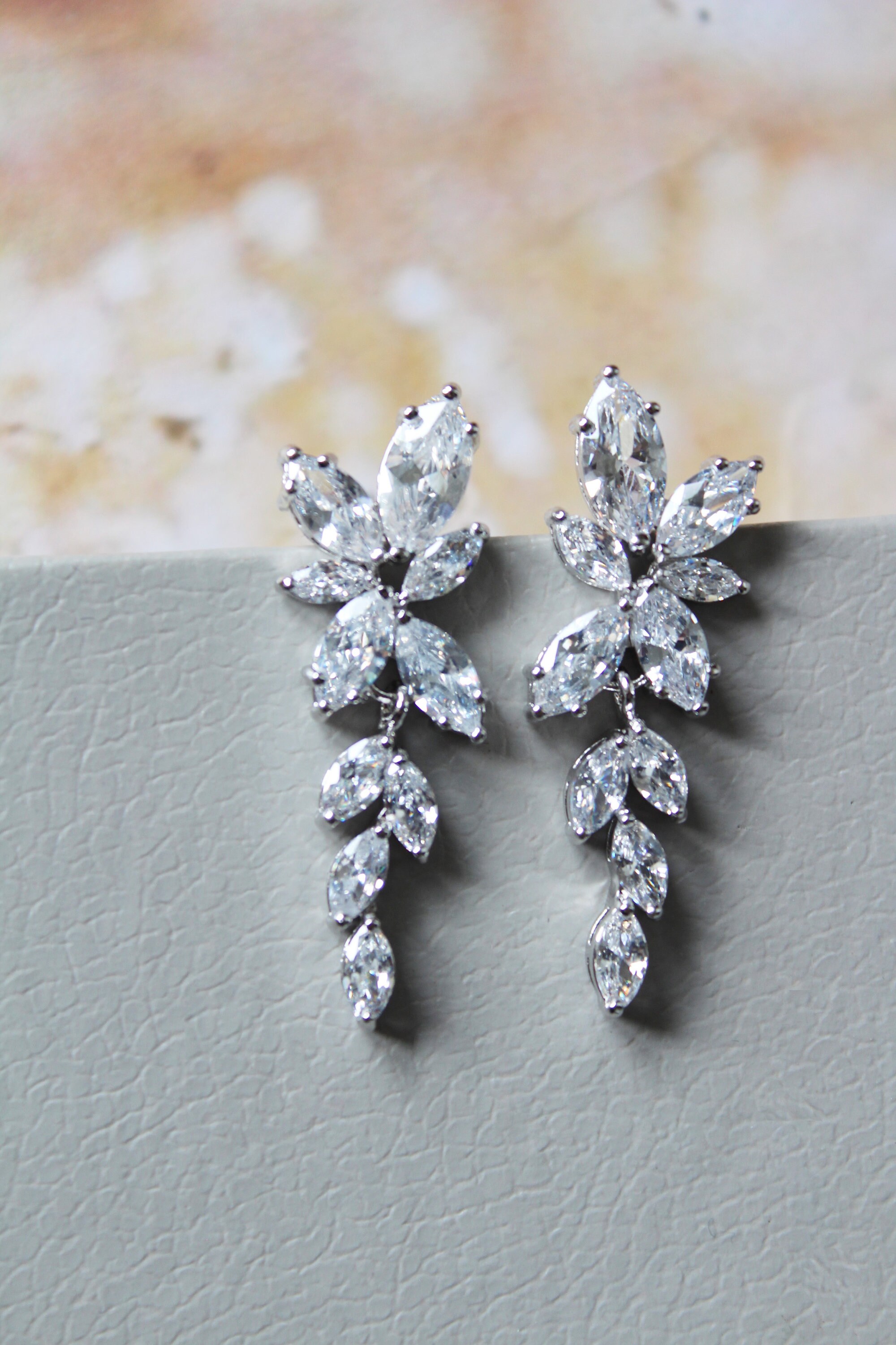 Rose Gold Crystal Wedding Earrings Bridal Earrings 1920s Art | Etsy