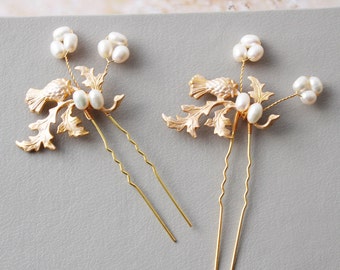 LUNA // Gold Ivory Scottish Thistle hair pins Wedding hair pins Pink  Floral hair piece Wedding headpiece  hair accessory Bridal hair pin