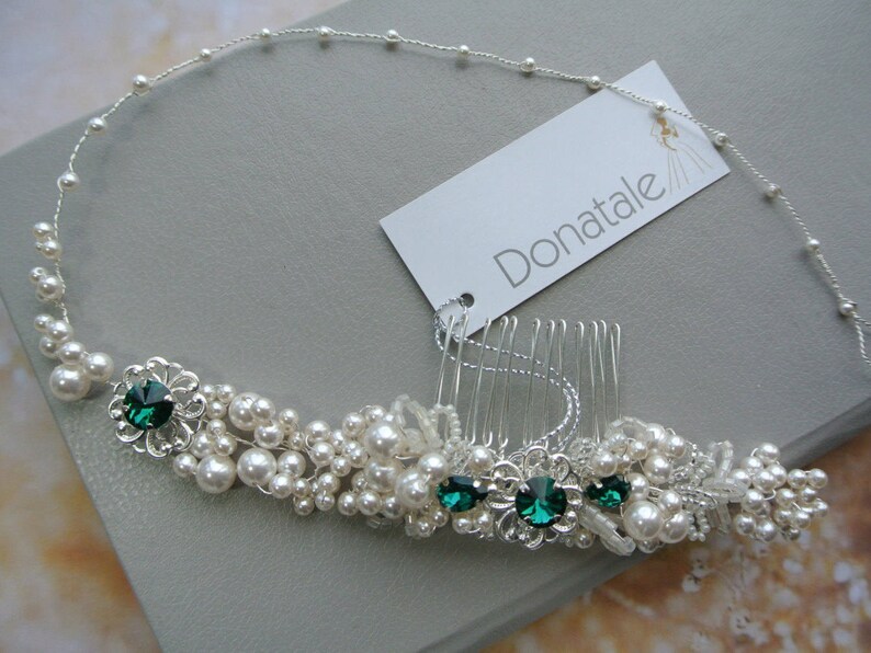 Bridal Hair comb VANESSA Bridal hair vine ON SALE Emerald Green Hair comb Bridal Headpiece Wedding Hair Accessory Pearl hair vine