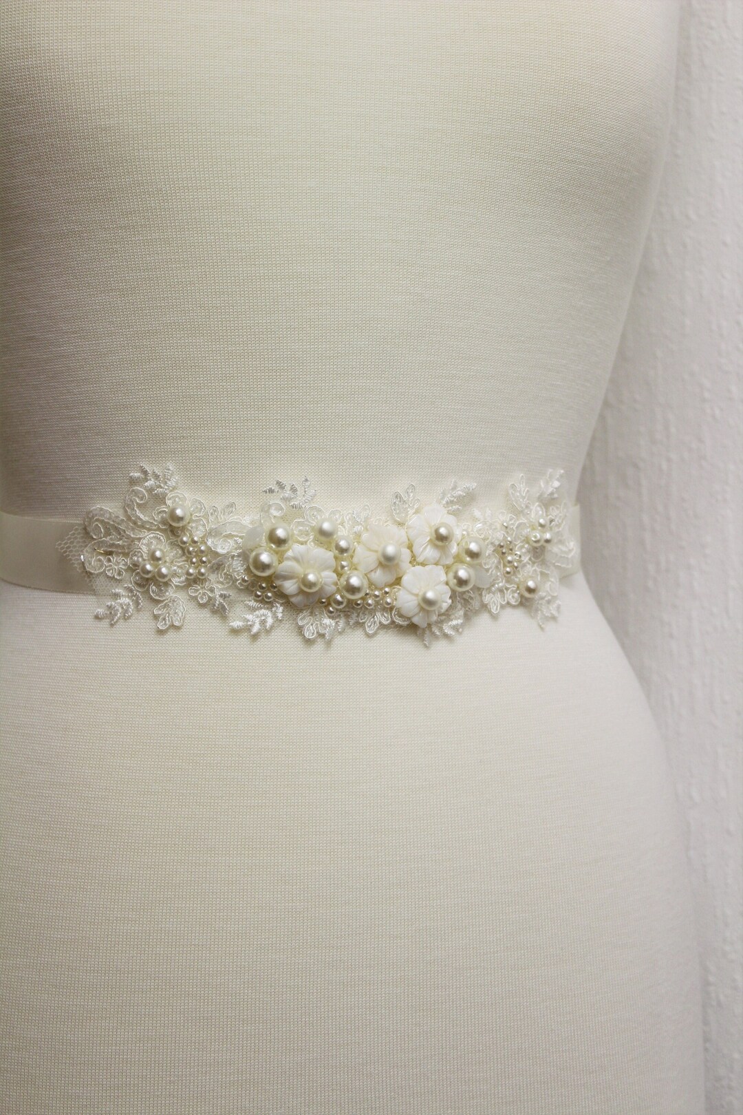 BABETTE // Ivory Flower Bridal Dress Belt, Pearl Wedding Dress Belt ...