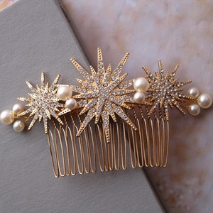 TRISHA // Gold celestial star hair comb bridal headpiece wedding hair comb art deco Silver wedding hair piece 1920s wedding hair accessory