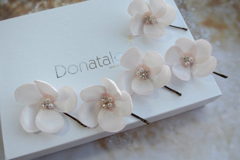 ADELE // Small Wedding Hair Flower Bridesmaid Hair flowers Bridal Hair pins Wedding Hair Accessory Ivory Champagne Pink Bridal Headpiece image 5