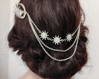 ELSIE // Silver celestial star hair chain bridal hair comb wedding hair piece art deco hair comb headpiece 1920s wedding hair accessory