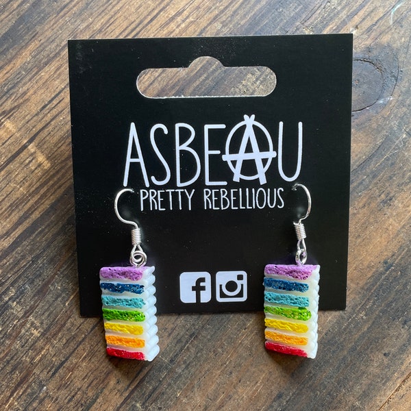 Rainbow cake dangly earrings