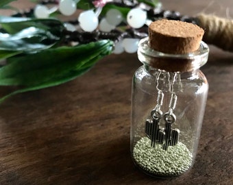 Cactus earrings in a bottle