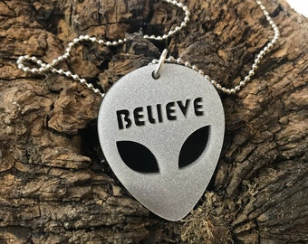 Laser cut ALIEN necklace BELIEVE by AsBeAu