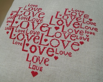 Love Cushion/Pillow Cover- Instant Download PDF Cross Stitch Pattern