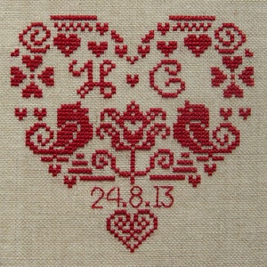 Personalised Heart Wedding Sampler - Instant Download PDF Cross Stitch Pattern