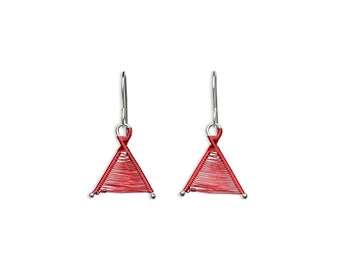 Tiny Woven Wishbone Red Copper & Silver Earrings