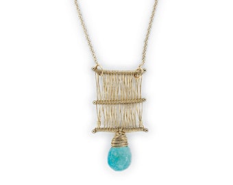 Derya - 14k Gold Tapestry and Turquoise Necklace