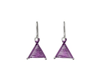 Tiny Woven Wishbone Purple Copper & Silver Earrings
