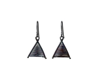 Tiny Woven Wishbone Oxidized Silver Earrings