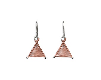 Tiny Woven Wishbone Antique Copper & Silver Earrings