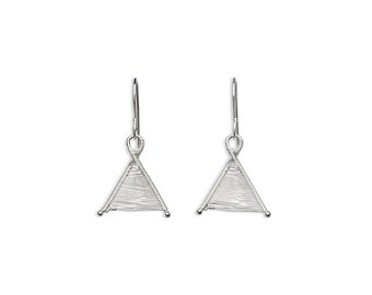 Tiny Woven Wishbone Silver Earrings