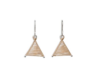 Tiny Woven Wishbone Silver & Rose Gold Mixed Metal Earrings