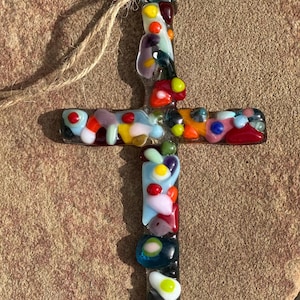Glass Cross. Stained glass Cross. Religious cross. Cross Christmas ornament. Glass Cross Christmas ornament. Glass Cross Sun Catcher.