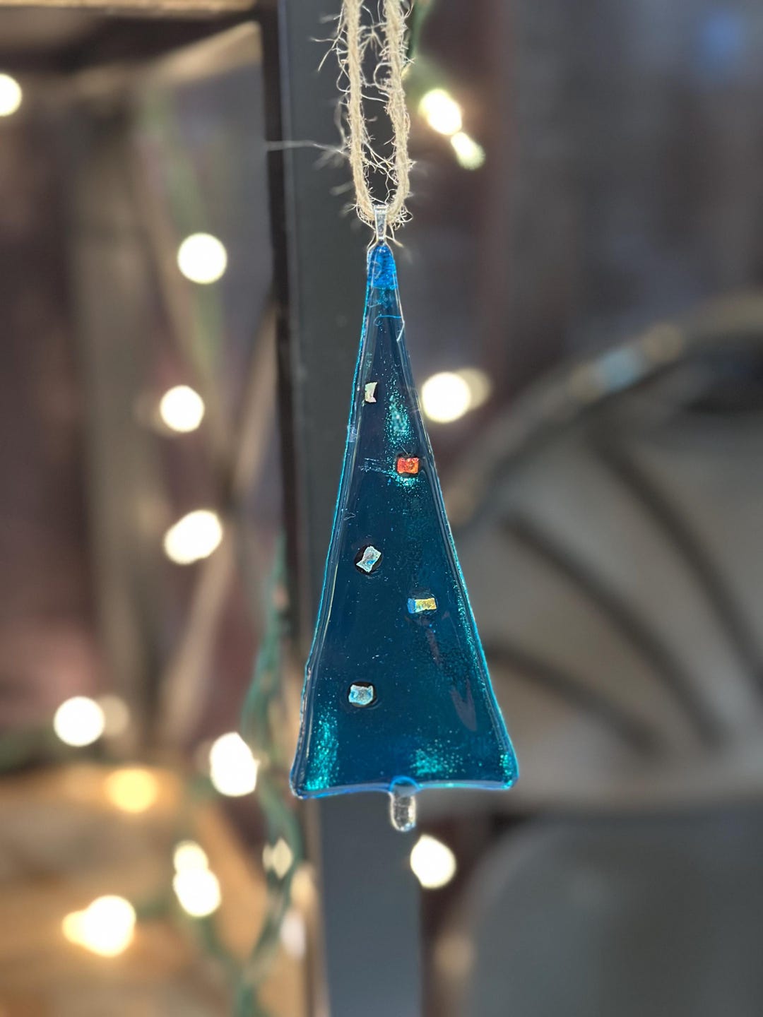 Beautiful Blue Fused Glass Christmas Tree With Dichroic Balls. Sparkles ...
