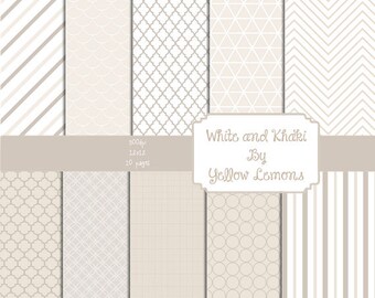 INSTANT DOWNLOAD-  Digital scrapbook paper (Khaki and white) pattern papers scrapbooking background