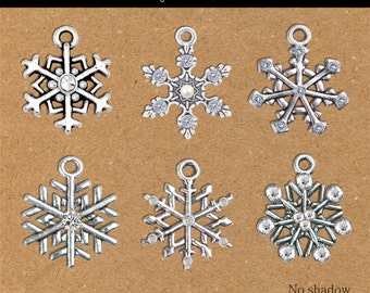 Silver snowflakes "ANTIQUE SILVER SNOWFLAKE" embellished Christmas charm, snowflake, diamonds, antique silver charm, winter, cold weather
