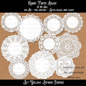 INSTANT DOWNLOAD-round paper doilies PNG files Digital Scrapbook (black and white)