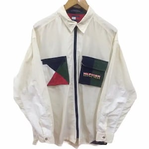 Tommy Hilfiger Shirt Sailing Gear Outdoor Hip Hop Box Logo Color Block Vintage Tommy Hilfiger Zipper Shirt Rare