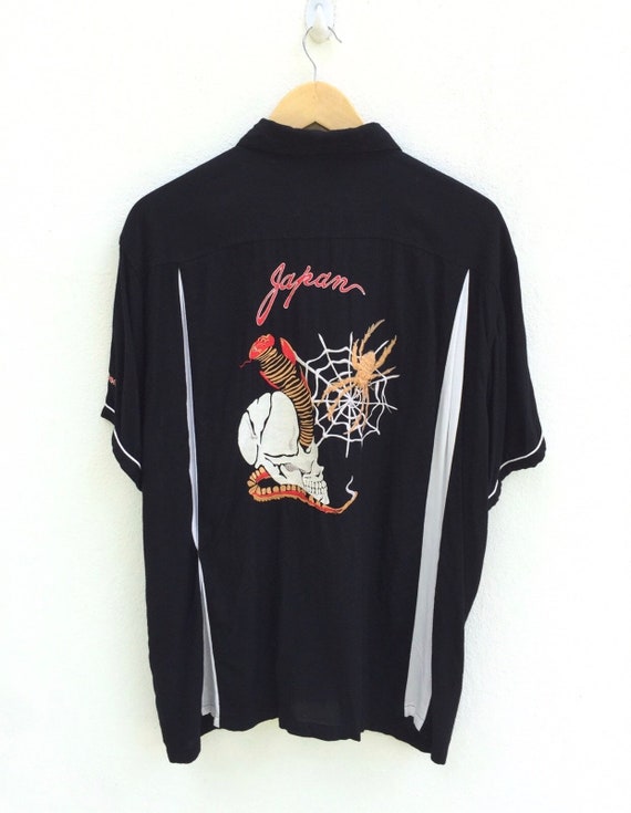 Vintage Sukajan Hawaiian Shirt Skull Snake Spider