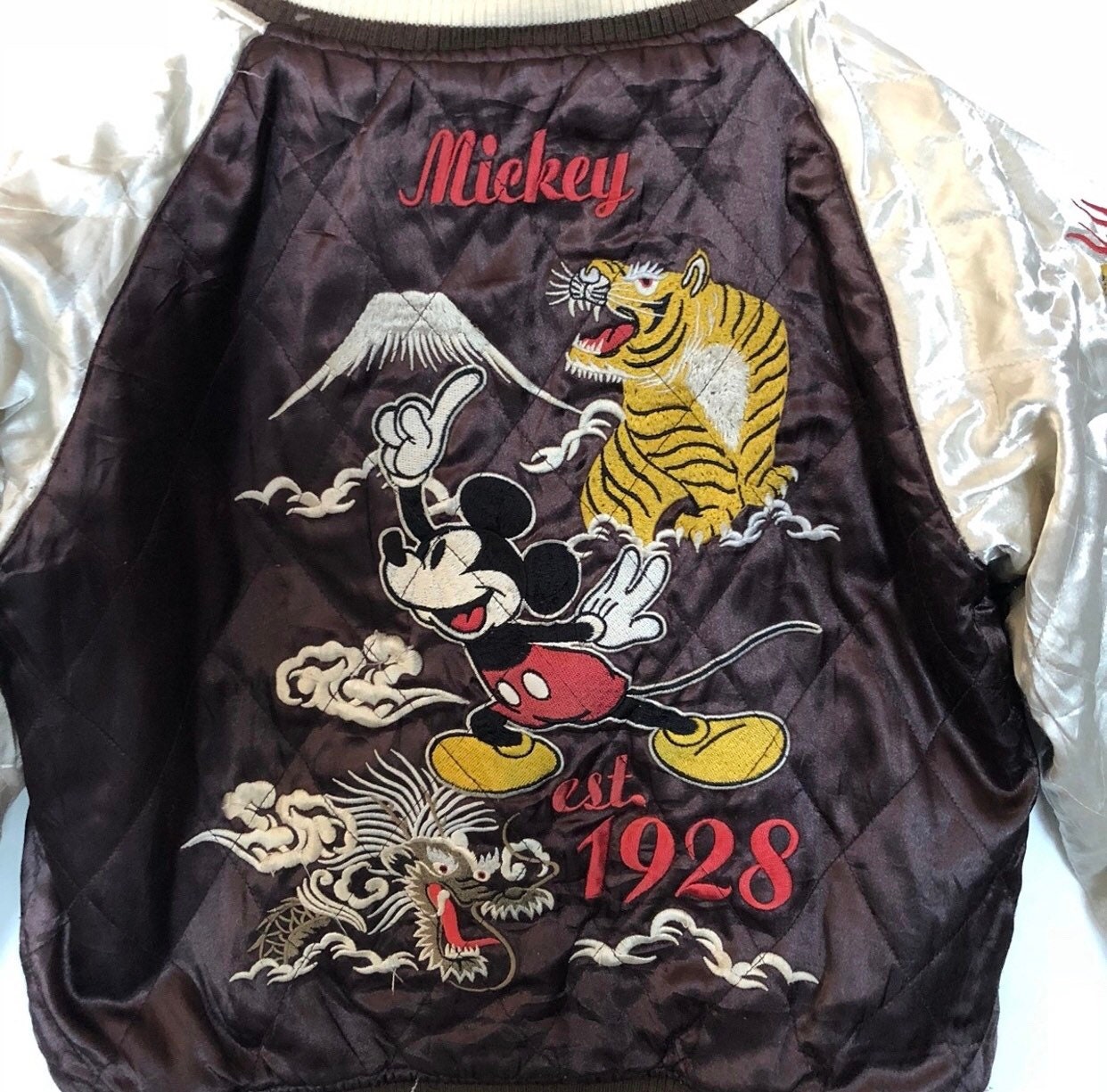 Vintage Sukajan Japan Mickey Mouse Minnie Mouse Embroidery