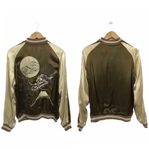 Sukajan Jacket Vintage Sukajan Dragon Sukajan Japan Reversible Embroidery Souvenirs Rayon Jacket Rare