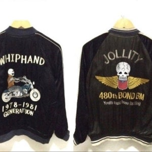 Vintage Sukajan Motocycle Club Jacket Vintage Sukajan Japan Reversible Embroidery Souvenirs Jacket Rare