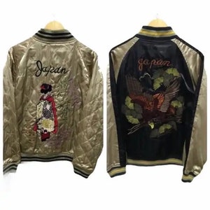 Sukajan Jacket Vintage Sukajan Japan Geisha Sakura Eagle Dragon Reversible Embroidery Souvenirs Jacket Rare