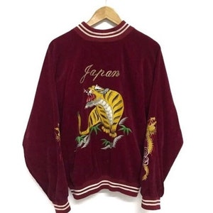 Sukajan Jacket Vintage Sukajan Tiger Roar Japan Embroidery Souvenirs Velvet Jacket Rare