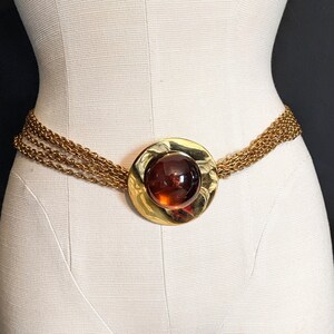 Vintage Gold Chain Belt Brown Jewel / Vintage 1970's Chain Belt