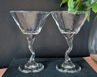 Libbey Clear Squiggle Martini Glass / Vintage Martini Glass / Vintage Glassware / Vintage Barware