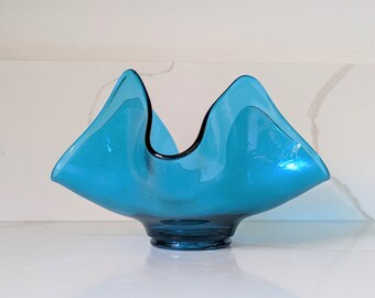 Viking Glass Handkerchief Vase / Blue Vase / Blue Glass Vase / Mid Century Modern Vase