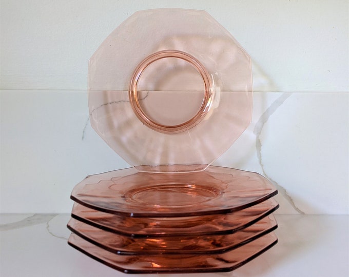 Vintage Pink Glass Salad Plates / Pink Depression Glass Plates