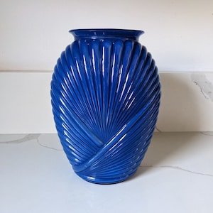Vintage 1980s Vase / Art Deco Style Vase / Cobalt Blue Vase / Cobalt Blue Glassware