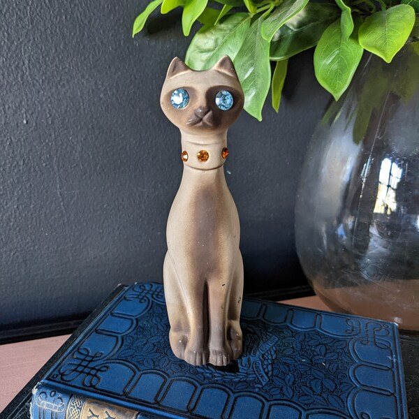 Vintage Ceramic Cat / Jeweled Cat Figurine / Vintage Cat / Siamese Cat Décor