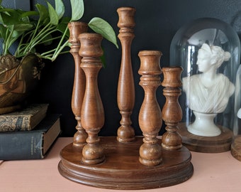 Vintage Wooden Candelabra / Vintage Wood Candle Holder / Vintage Candlestick Holder / Candle Taper Holder