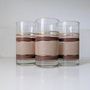 Libbey Brown Striped Glass Tumblers / Vintage Tumblers / MCM Glassware / MCM Tumblers image 1