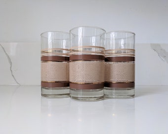 Libbey Brown Striped Glass Tumblers / Vintage Tumblers / MCM Glassware / MCM Tumblers