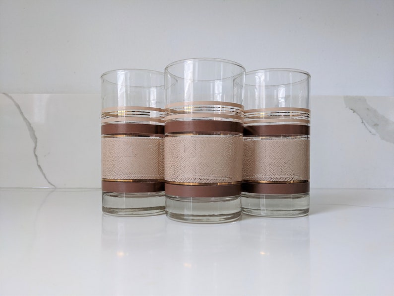 Libbey Brown Striped Glass Tumblers / Vintage Tumblers / MCM Glassware / MCM Tumblers image 1