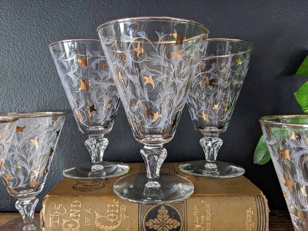Libbey Royal Fern Wine Glasses / Vintage Stemware / Vintage Etsy