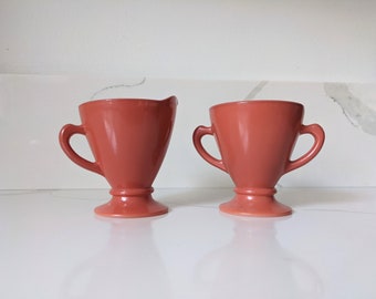 Hazel Atlas Cream And Sugar Bowl / Vintage Creamer And Sugar Bowl / Red Cream And Sugar Bowl / Orange Cream And Sugar Bowl