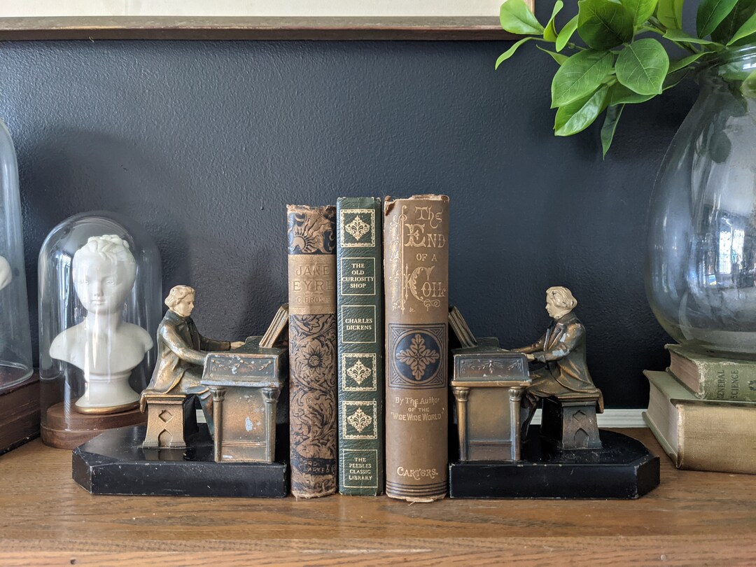Antique Beethoven Bookends / JB Hirsch Bookends / Bronze