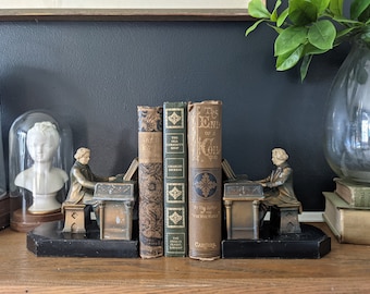 Antique Beethoven Bookends / JB Hirsch Bookends / Bronze Bookends / Marble Bookends