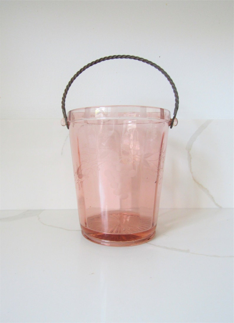 Vintage Pink Depression Glass Ice Bucket / Vintage Etched Etsy UK